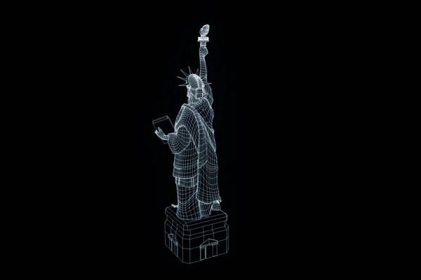 Statue de la liberté en style hologramme Wireframe. Belle rendu 3D — Photo