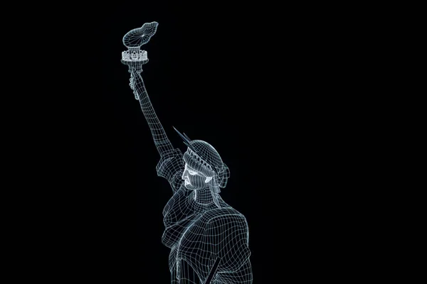 ワイヤ フレーム ホログラム スタイル自由の彫像。素敵な 3 d レンダリング — ストック写真