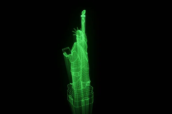 Statua Liberty in stile ologramma wireframe. Rendering 3D piacevole — Foto Stock