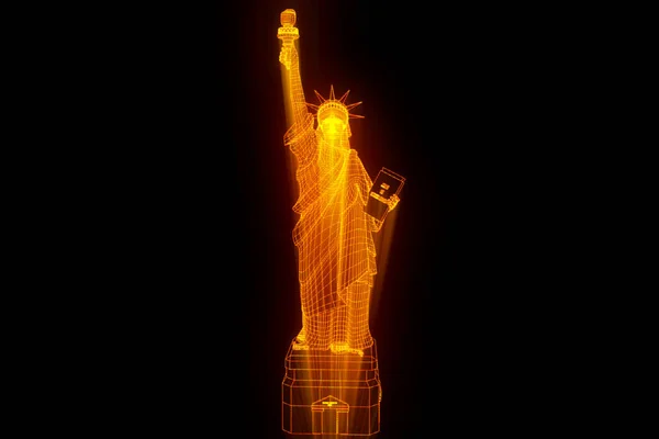 Wolności pomnik w stylu model szkieletowy Hologram. Ładne renderowania 3d — Zdjęcie stockowe