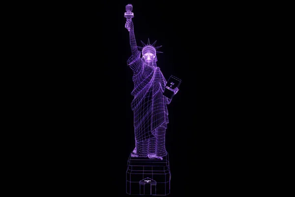 Liberty patsas Wireframe Hologram Style. Kiva 3D-renderointi — kuvapankkivalokuva