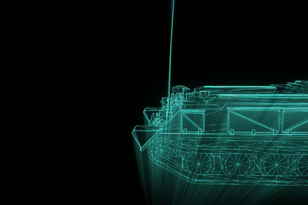 3D Tank Hologram Wireframe in Motion (dalam bahasa Inggris). Perenderan 3D Bagus — Stok Foto