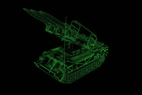 3 차원 탱크 홀로그램 와이어 프레임 모션입니다. 멋진 3d 렌더링 — 스톡 사진