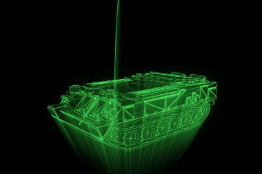 hareketli 3D tank Hologram tel kafes. Güzel 3d render