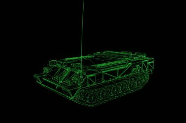 hareketli 3D tank Hologram tel kafes. Güzel 3d render