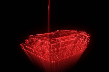 hareketli 3D tank Hologram tel kafes. Güzel 3d render