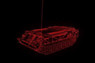 hareketli 3D tank Hologram tel kafes. Güzel 3d render