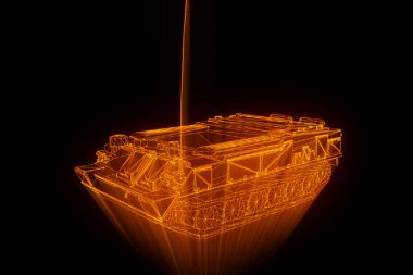hareketli 3D tank Hologram tel kafes. Güzel 3d render