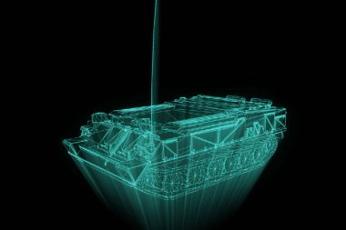 hareketli 3D tank Hologram tel kafes. Güzel 3d render