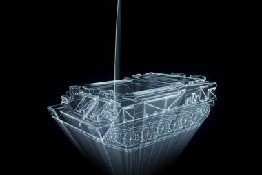 hareketli 3D tank Hologram tel kafes. Güzel 3d render