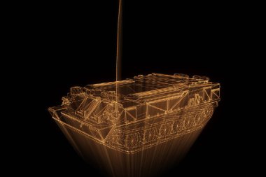 hareketli 3D tank Hologram tel kafes. Güzel 3d render