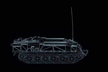 hareketli 3D tank Hologram tel kafes. Güzel 3d render