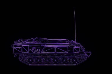 hareketli 3D tank Hologram tel kafes. Güzel 3d render
