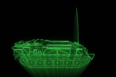 hareketli 3D tank Hologram tel kafes. Güzel 3d render