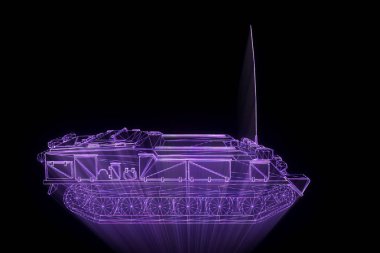 hareketli 3D tank Hologram tel kafes. Güzel 3d render