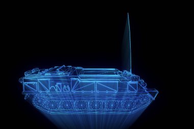 hareketli 3D tank Hologram tel kafes. Güzel 3d render