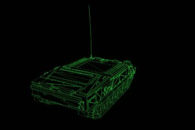 hareketli 3D tank Hologram tel kafes. Güzel 3d render