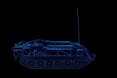 hareketli 3D tank Hologram tel kafes. Güzel 3d render