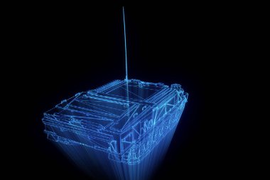 hareketli 3D tank Hologram tel kafes. Güzel 3d render