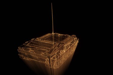 hareketli 3D tank Hologram tel kafes. Güzel 3d render