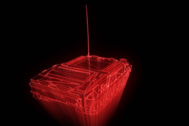 hareketli 3D tank Hologram tel kafes. Güzel 3d render