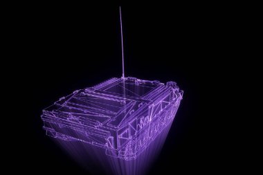 hareketli 3D tank Hologram tel kafes. Güzel 3d render