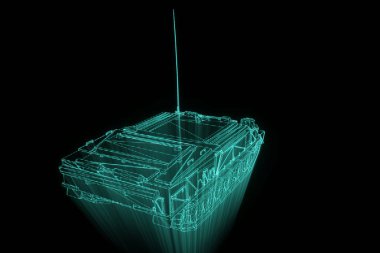hareketli 3D tank Hologram tel kafes. Güzel 3d render