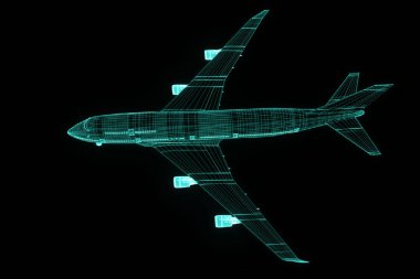 Uçak Jet Hologram tel kafes tarzı. Güzel 3d render