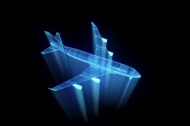 Uçak Jet Hologram tel kafes tarzı. Güzel 3d render