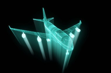 Uçak Jet Hologram tel kafes tarzı. Güzel 3d render