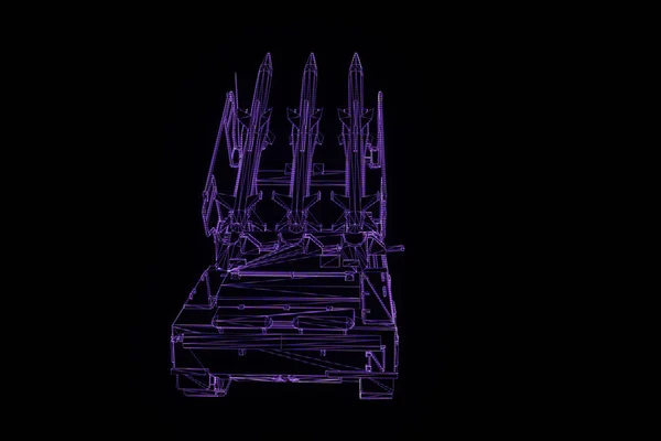 3D-Hologramm-Drahtgestell für Panzer in Bewegung. schönes 3D-Rendering — Stockfoto