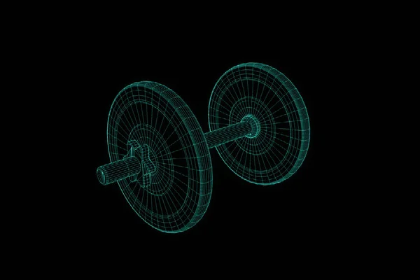 Dumbbells de peso em holograma Wireframe Style. Boa renderização 3D — Fotografia de Stock