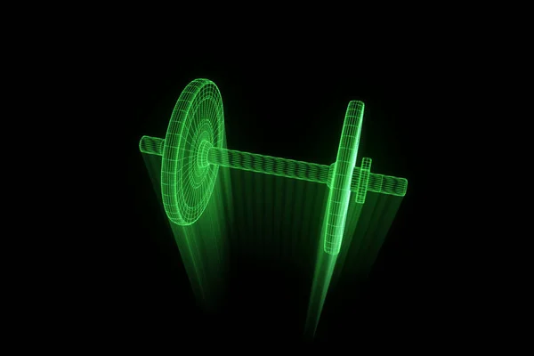 Weight Dumbbells in Hologram Wireframe Style. Nice 3D Rendering — Stock Photo, Image