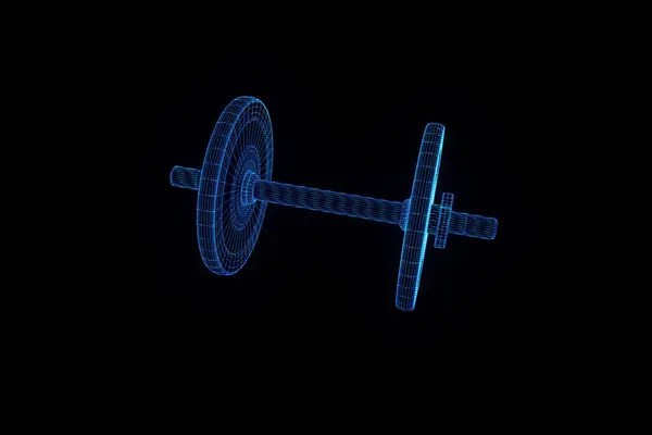 Weight Dumbbells in Hologram Wireframe Style. Nice 3D Rendering — Stock Photo, Image