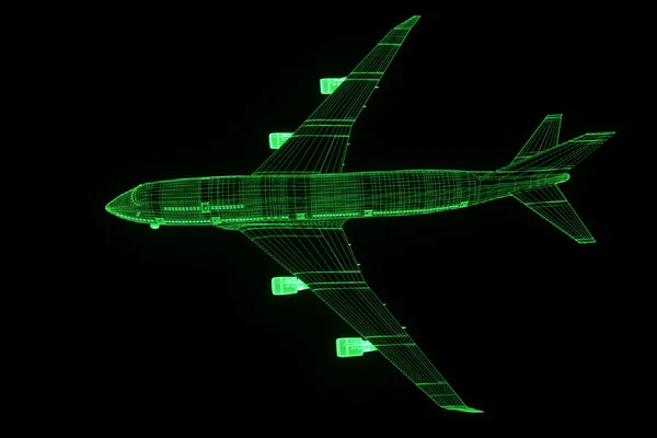 Airplane Jet w stylu model szkieletowy Hologram. Ładne renderowania 3d — Zdjęcie stockowe