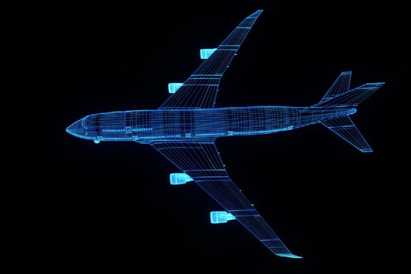 Avião Jet em estilo holograma Wireframe. Boa renderização 3D — Fotografia de Stock