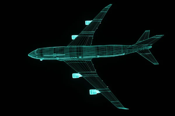 Avión Jet en estilo Holograma Wireframe. Niza 3D Rendering —  Fotos de Stock