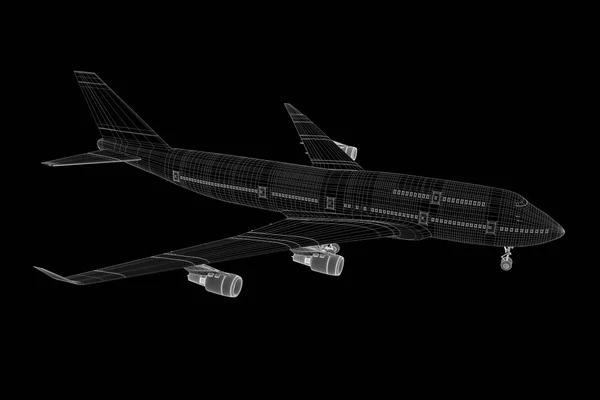 Aereo Jet in ologramma Wireframe Style. Rendering 3D piacevole — Foto Stock