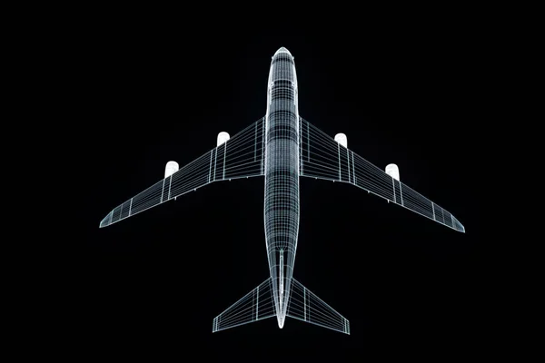 Airplane Jet w stylu model szkieletowy Hologram. Ładne renderowania 3d — Zdjęcie stockowe