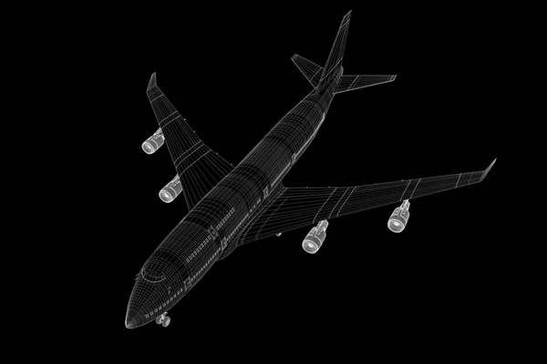 Airplane Jet in Hologram Wireframe Style. Nice 3D Rendering — Stock Photo, Image