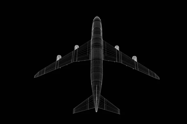 Airplane Jet in Hologram Wireframe Style. Nice 3D Rendering — Stock Photo, Image