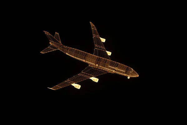 Airplane Jet in Hologram Wireframe Style. Nice 3D Rendering — Stock Photo, Image