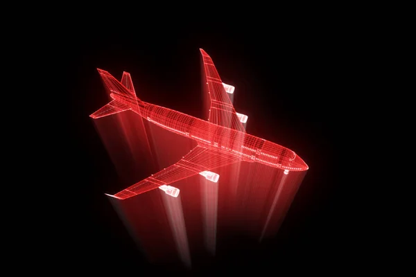 Flugzeug-Jet im Hologramm-Drahtgestell-Stil. schönes 3D-Rendering — Stockfoto