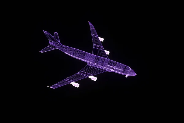 Avião Jet em estilo holograma Wireframe. Boa renderização 3D — Fotografia de Stock