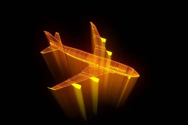 Airplane Jet w stylu model szkieletowy Hologram. Ładne renderowania 3d — Zdjęcie stockowe