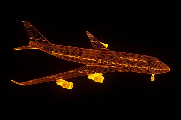 Flygplan Jet i hologrammet Wireframe stil. Fina 3d-Rendering — Stockfoto