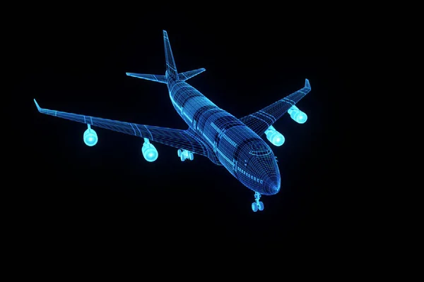 Avion Jet en Hologramme Wireframe Style. Belle rendu 3D — Photo