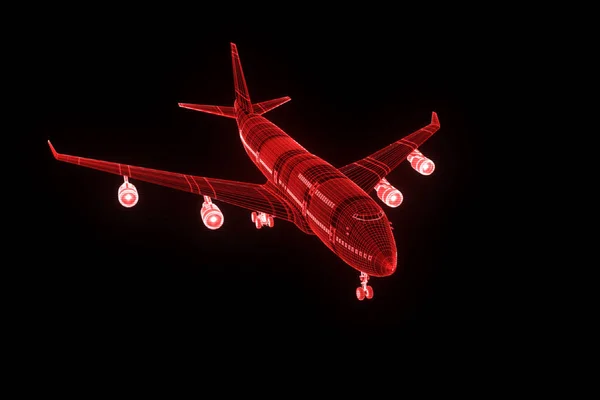 Airplane Jet in Hologram Wireframe Style. Nice 3D Rendering — Stock Photo, Image