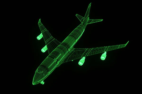 Flygplan Jet i hologrammet Wireframe stil. Fina 3d-Rendering — Stockfoto