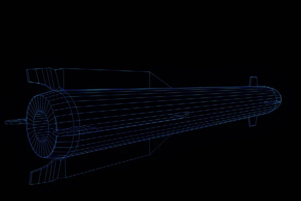 Rakéta Hologram drótváz stílusban. Szép 3D-s renderelés — Stock Fotó